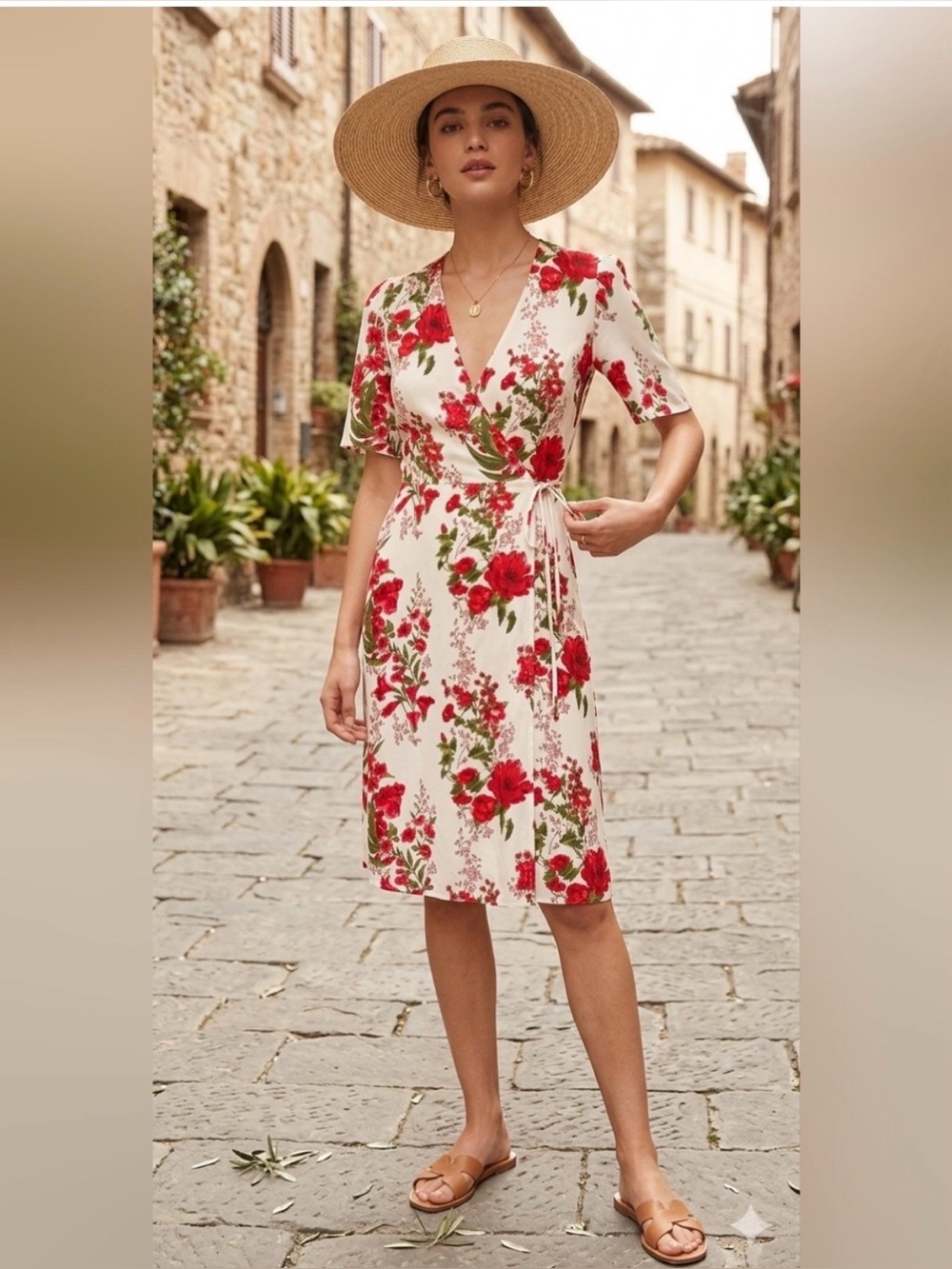 Reformation Womens Laurent Wrap Midi Dress M Georgette Floral Red
